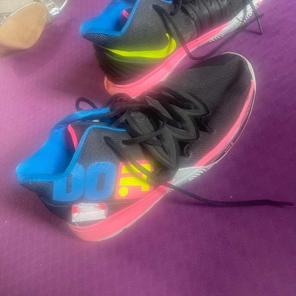 Kids Athletic Sneakers - Black with Pink & Blue Accent